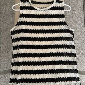Striped Black and White Knit Tank Top - Women's